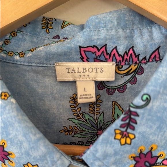 Talbots Blue Casual Button Down Shirt with Floral Print - Picture 2 of 4